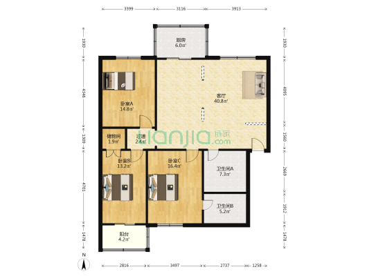 劲松路22号 3室1厅2卫 141平方