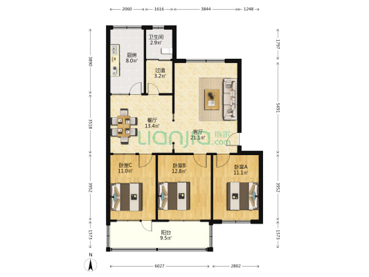 建委开发公司宿舍 3室2厅1卫 99平方