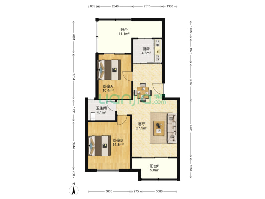 天一名都 2室1厅1卫 78平方