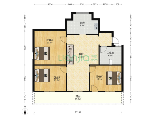 文体路 3室1厅1卫 85平方