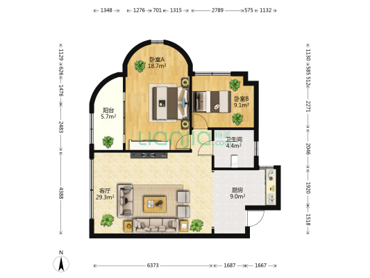 盛迪大厦 2室1厅1卫 108平方