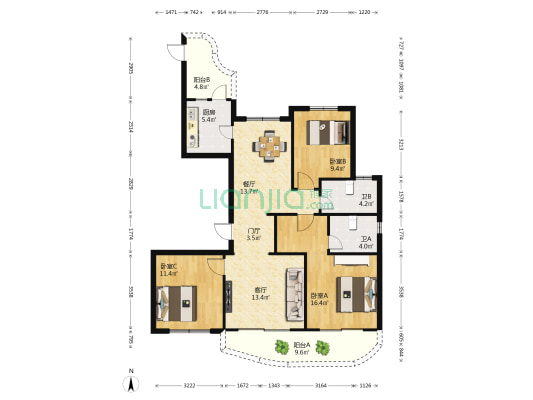 金隅阳光郡二期 3室2厅2卫 128平方