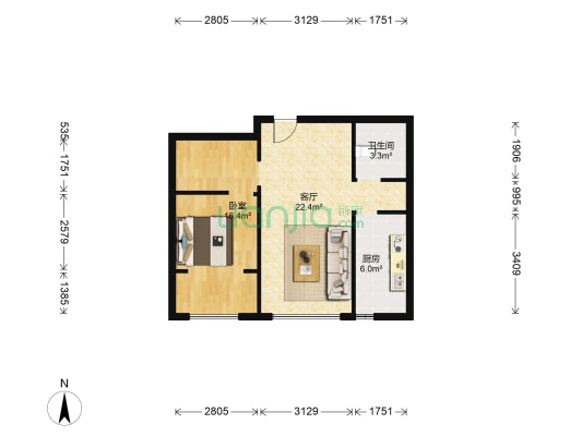 龙盛园 1室1厅1卫 64平方