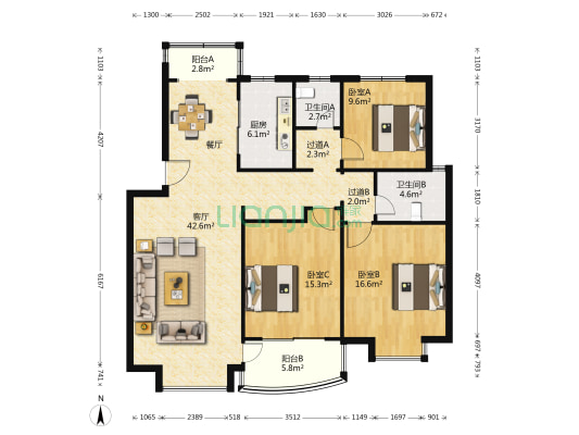 宁怡苑 3室1厅2卫 125平方