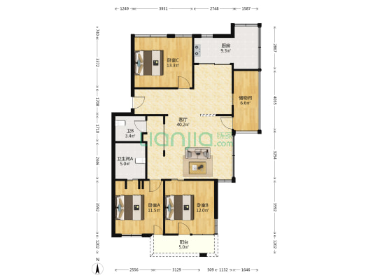 长虹农贸市场小区 3室1厅2卫 120平方