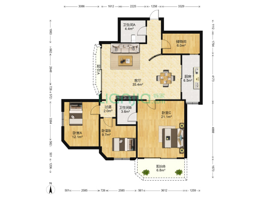 金华苑 3室1厅2卫 132平方