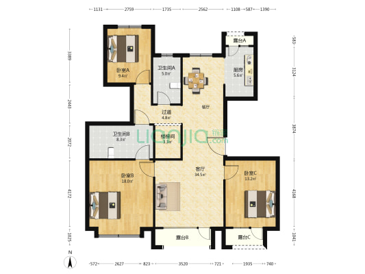 长青山莊 3室1厅2卫 145平方