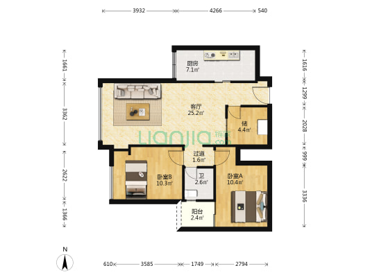 金科观澜二期 2室1厅1卫 77平方