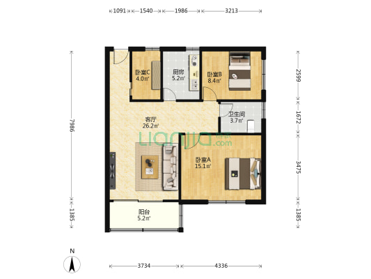 宏丰大厦罗湖 3室1厅1卫 85平方