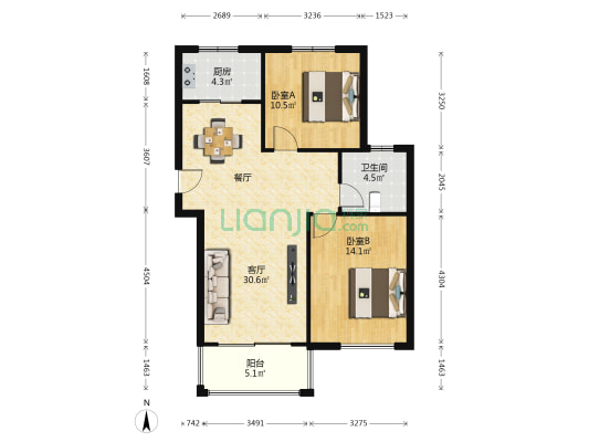 御湖枫景 2室1厅1卫 83平方