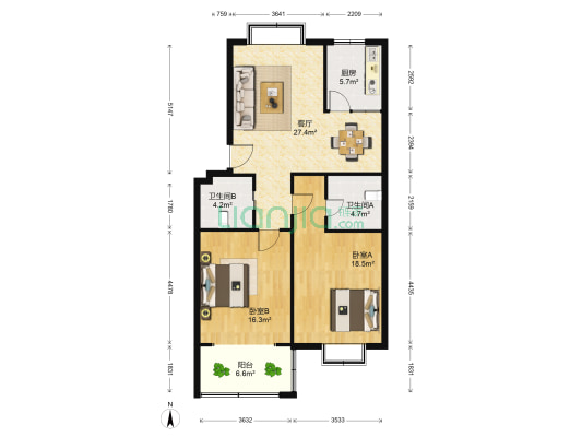 康宁公寓 2室1厅2卫 98平方