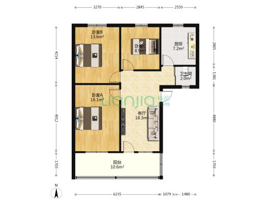 农业银行员工宿舍 3室1厅1卫 84平方