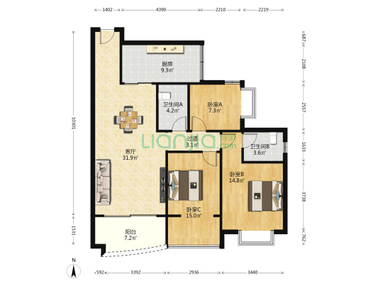 景竹一村 3室1厅2卫 111平方