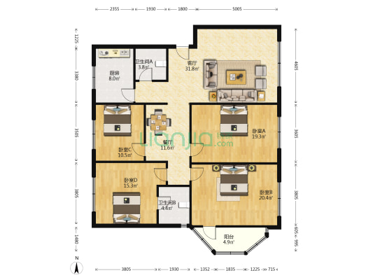 观景路423号 4室2厅2卫 159平方
