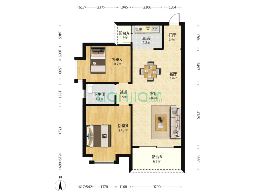 美苑·隆兴花园 2室2厅1卫 93平方