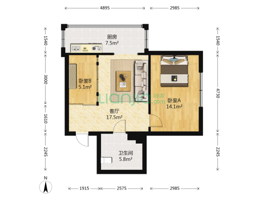 友缘小区 2室1厅1卫 69平方