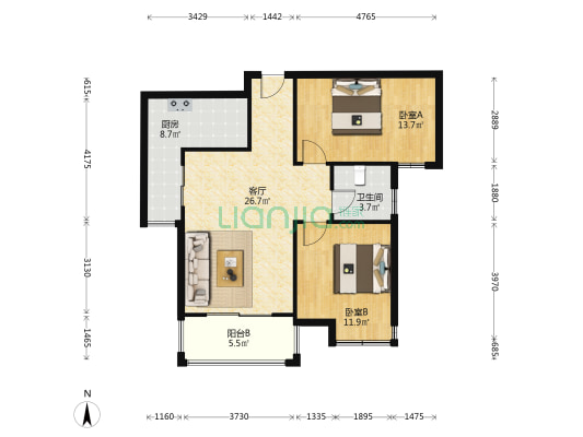 西城御景 2室1厅1卫 85平方