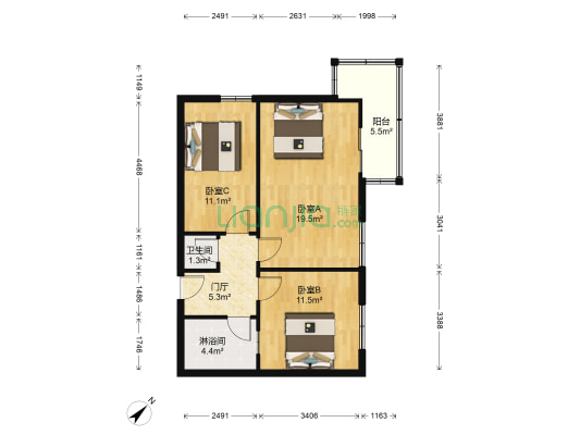 大理道 3室0厅2卫 71平方