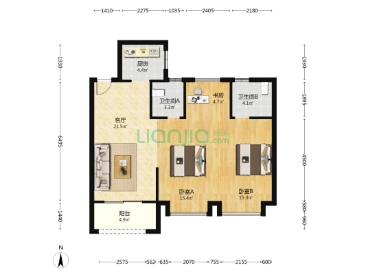 万悦华庭 3室1厅2卫 89平方