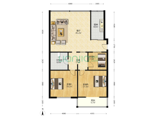 金河小区 3室1厅1卫 130平方