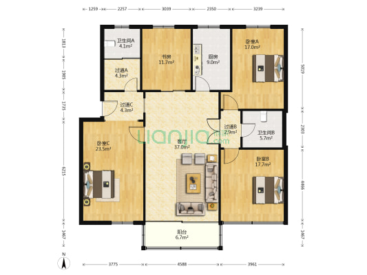 新华一村 4室1厅2卫 162平方