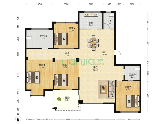 秀湖云间绿大地 4室2厅3卫 179平方