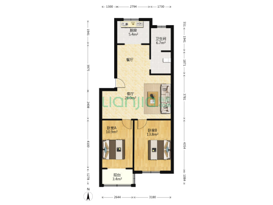 望城花园 2室1厅1卫 85平方
