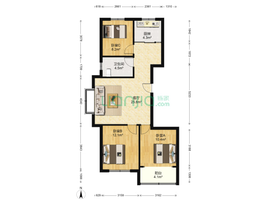 万基宝通家园 3室1厅1卫 97平方
