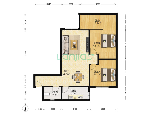 物业大厦 3室1厅1卫 98平方
