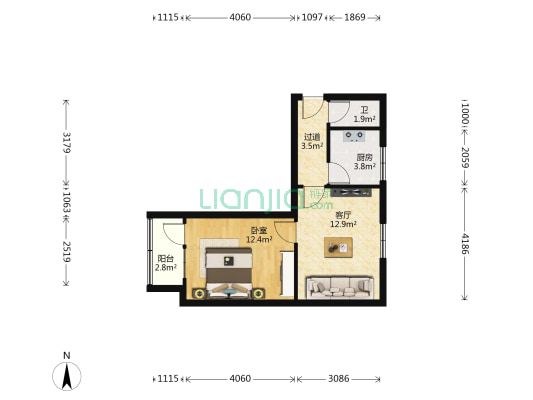 汽修公司家属院 1室1厅1卫 43平方