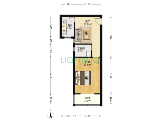 四和花园 1室1厅1卫 50平方