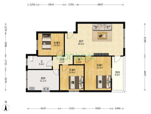 文塔西路 3室1厅1卫 98平方