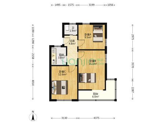 兴富小区 3室0厅1卫 74平方