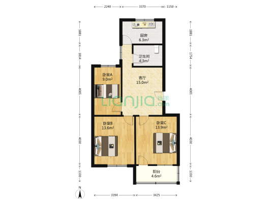 东大院三区 3室1厅1卫 85平方
