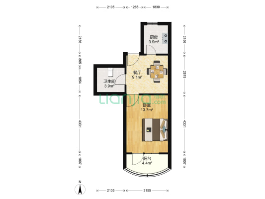 长阳大楼 1室1厅1卫 55平方
