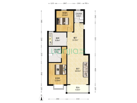 凯旋门南北两居，朝南大客厅，房本满二-户型图