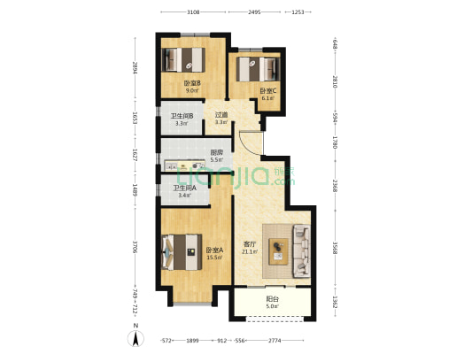 和昌水岸花城花熙里 3室1厅2卫 100平方