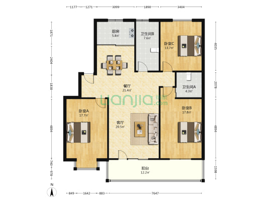天成怡园 3室2厅2卫 141平方