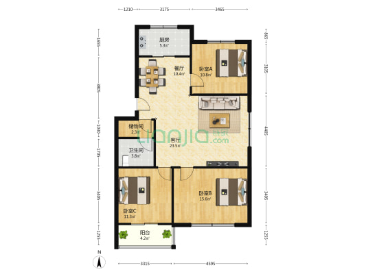 富春里 3室2厅1卫 106平方