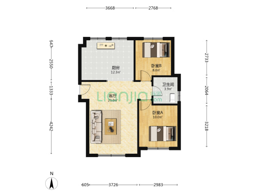 瑞铭园五区 2室1厅1卫 95平方