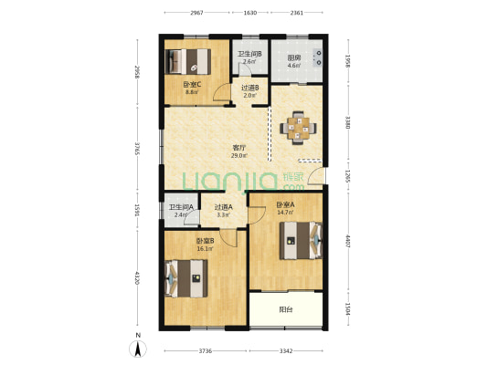 油车路200号 3室1厅2卫 104平方