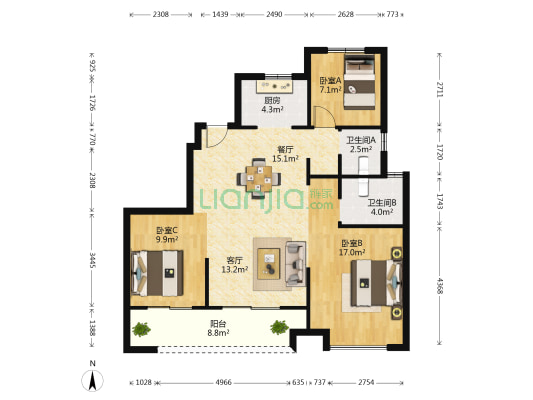 万卷风华小区 3室2厅2卫 106平方