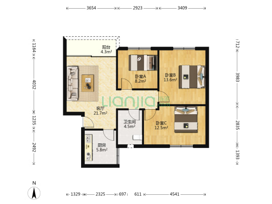 健康家园 3室1厅1卫 91平方