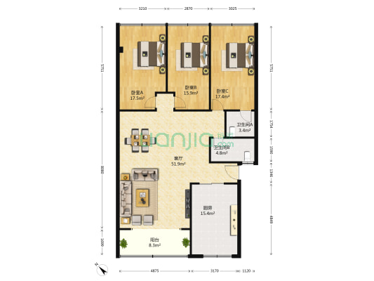 百兴苑 3室1厅2卫 156平方