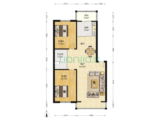 中研小区 2室1厅1卫 108平方