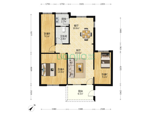 步步高松苑 3室2厅1卫 86平方