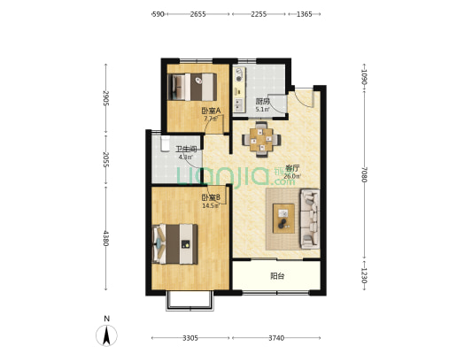 白果树小区 2室1厅1卫 95平方