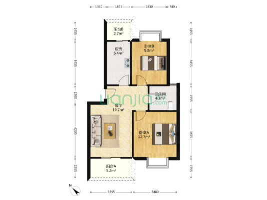 荆竹小区3号院 2室1厅1卫 74平方