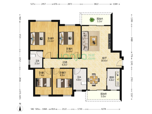 梅溪湖金茂湾 4室1厅2卫 140平方