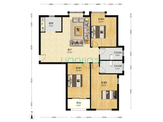大庆景苑 3室1厅2卫 133平方